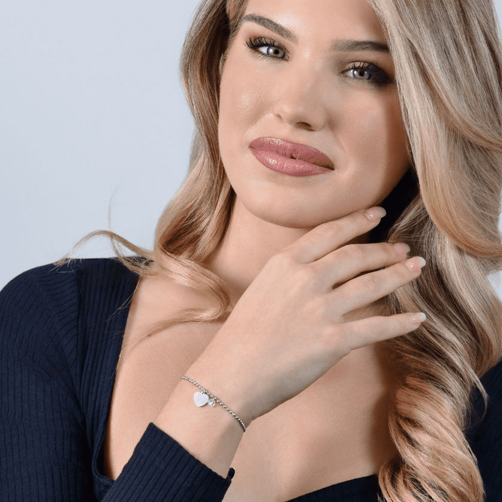 PULSERA DE ACERO PARA MUJER CON CORAZÓN Y CIRCONITA BLANCA