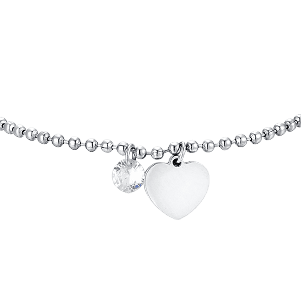 PULSERA DE ACERO PARA MUJER CON CORAZÓN Y CIRCONITA BLANCA