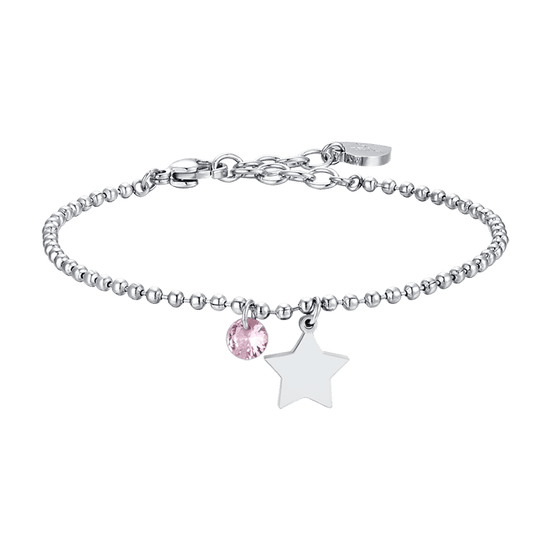 PULSERA DE ACERO PARA MUJER CON ESTRELLA Y CIRCONITA ROSA