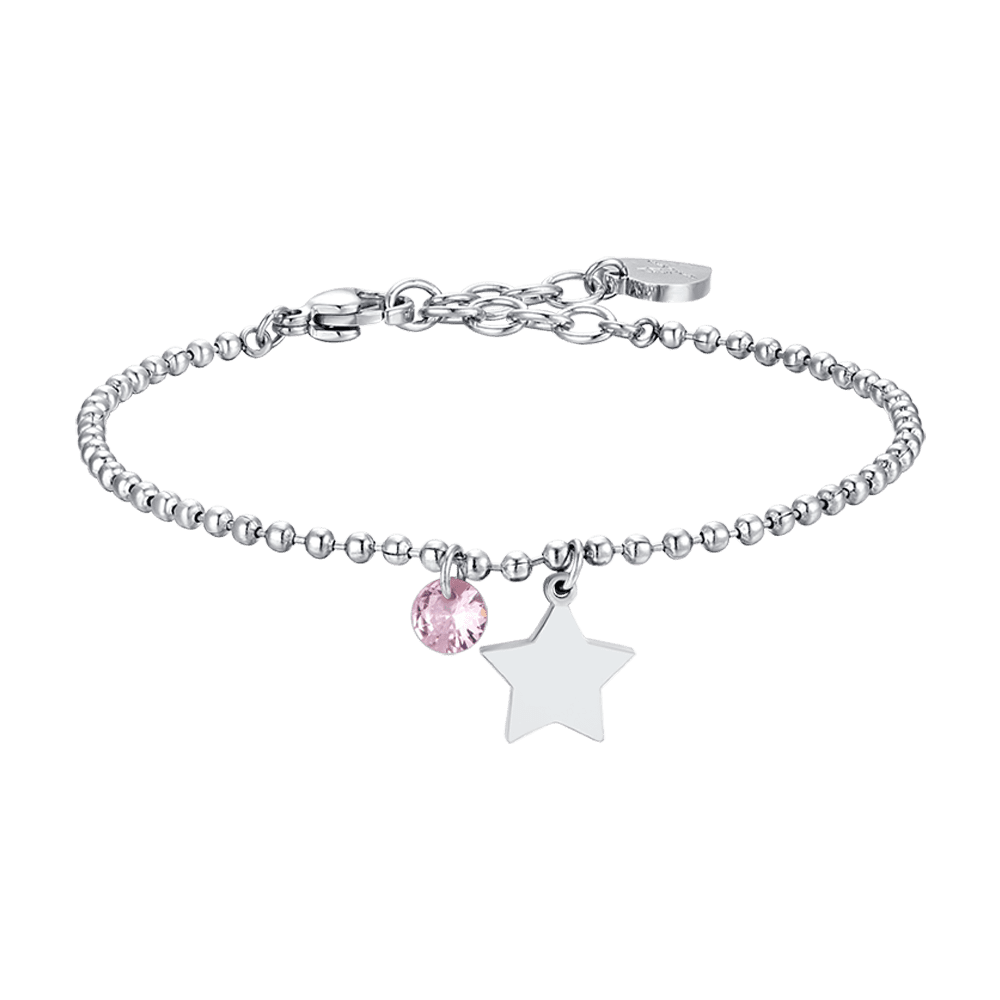 PULSERA DE ACERO PARA MUJER CON ESTRELLA Y CIRCONITA ROSA