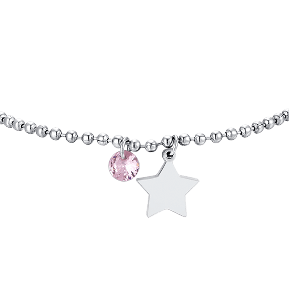 PULSERA DE ACERO PARA MUJER CON ESTRELLA Y CIRCONITA ROSA