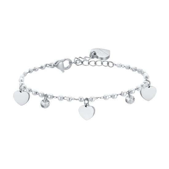 PULSERA DE PERLAS DE ACERO CON CORAZONES PARA MUJER