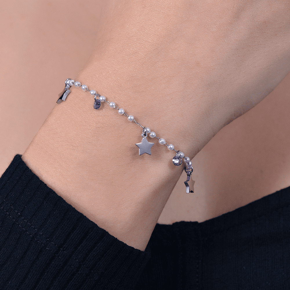 MUJER PULSERA DE PERLAS DE ACERO CON ESTRELLAS
