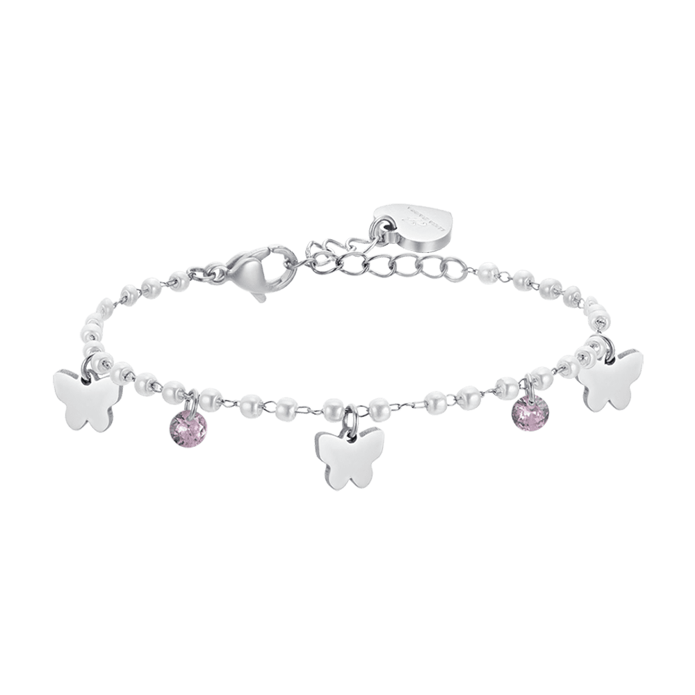 PULSERA DE PERLAS DE ACERO CON MARIPOSAS PARA MUJER