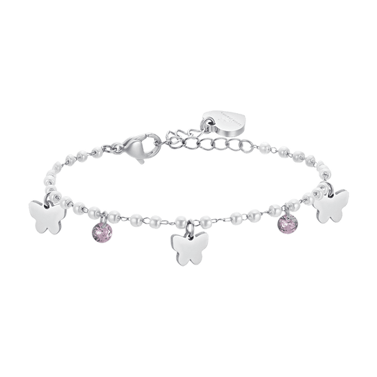 PULSERA DE PERLAS DE ACERO CON MARIPOSAS PARA MUJER