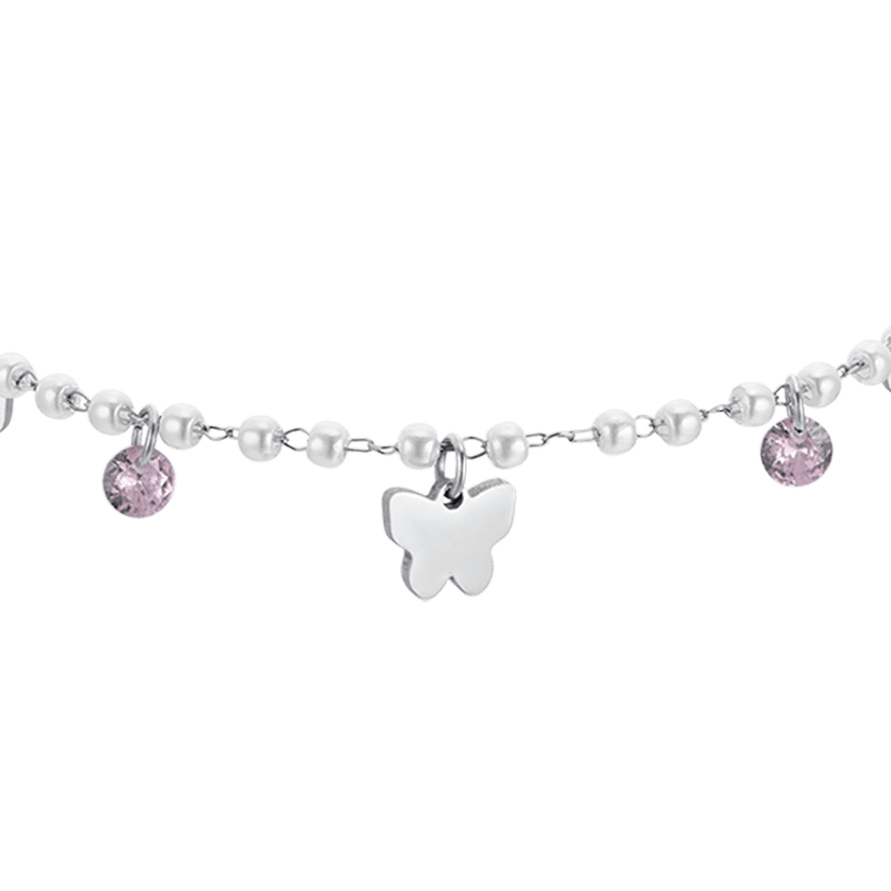 PULSERA DE PERLAS DE ACERO CON MARIPOSAS PARA MUJER