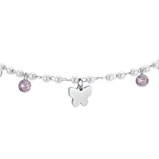 PULSERA DE PERLAS DE ACERO CON MARIPOSAS PARA MUJER
