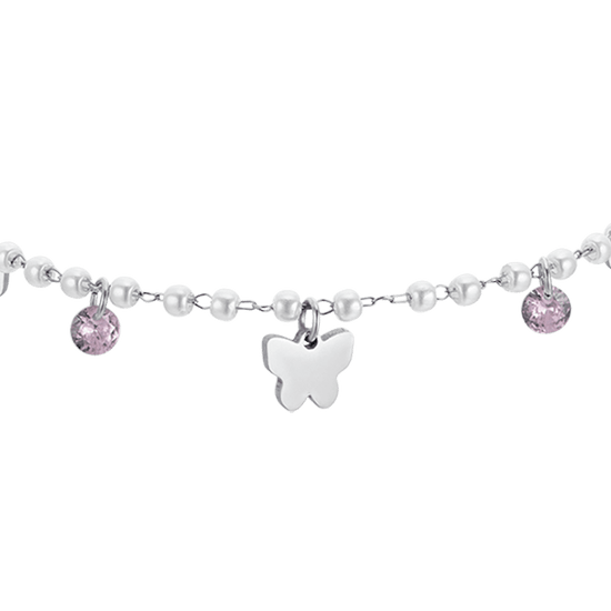 PULSERA DE PERLAS DE ACERO CON MARIPOSAS PARA MUJER