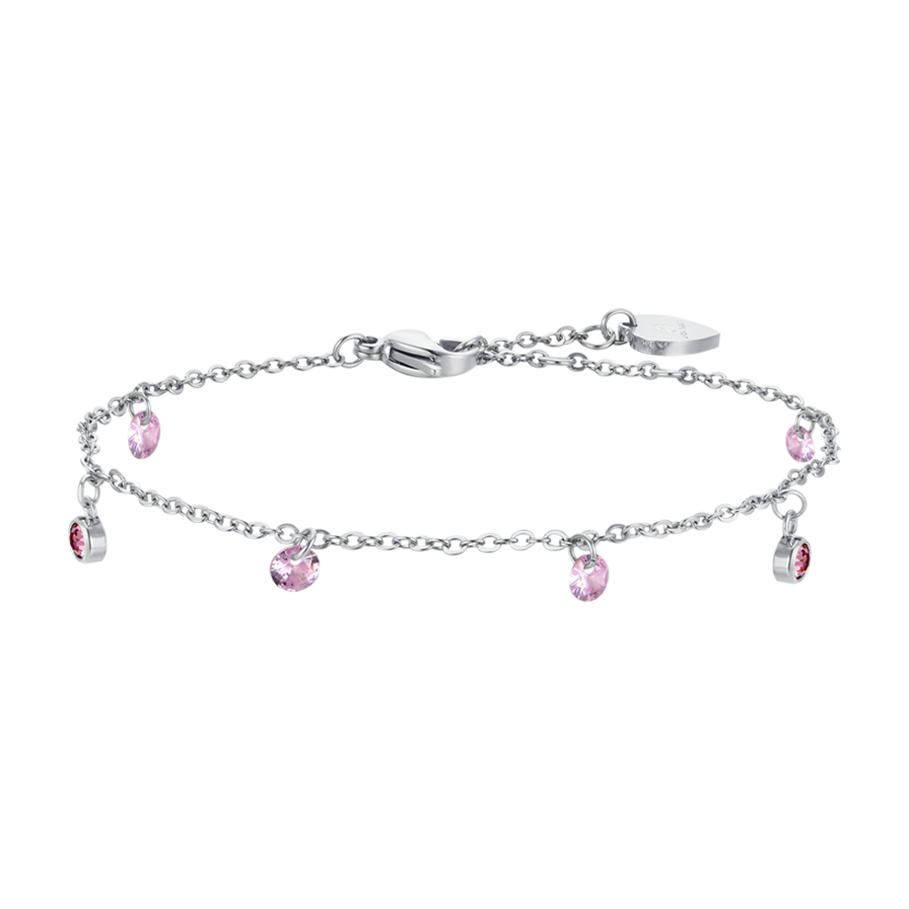 PULSERA DE ACERO CRISTAL ROSA PARA MUJER