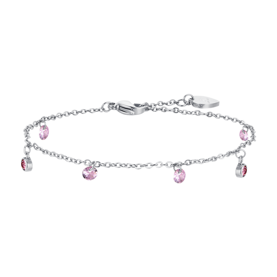 PULSERA DE ACERO CRISTAL ROSA PARA MUJER