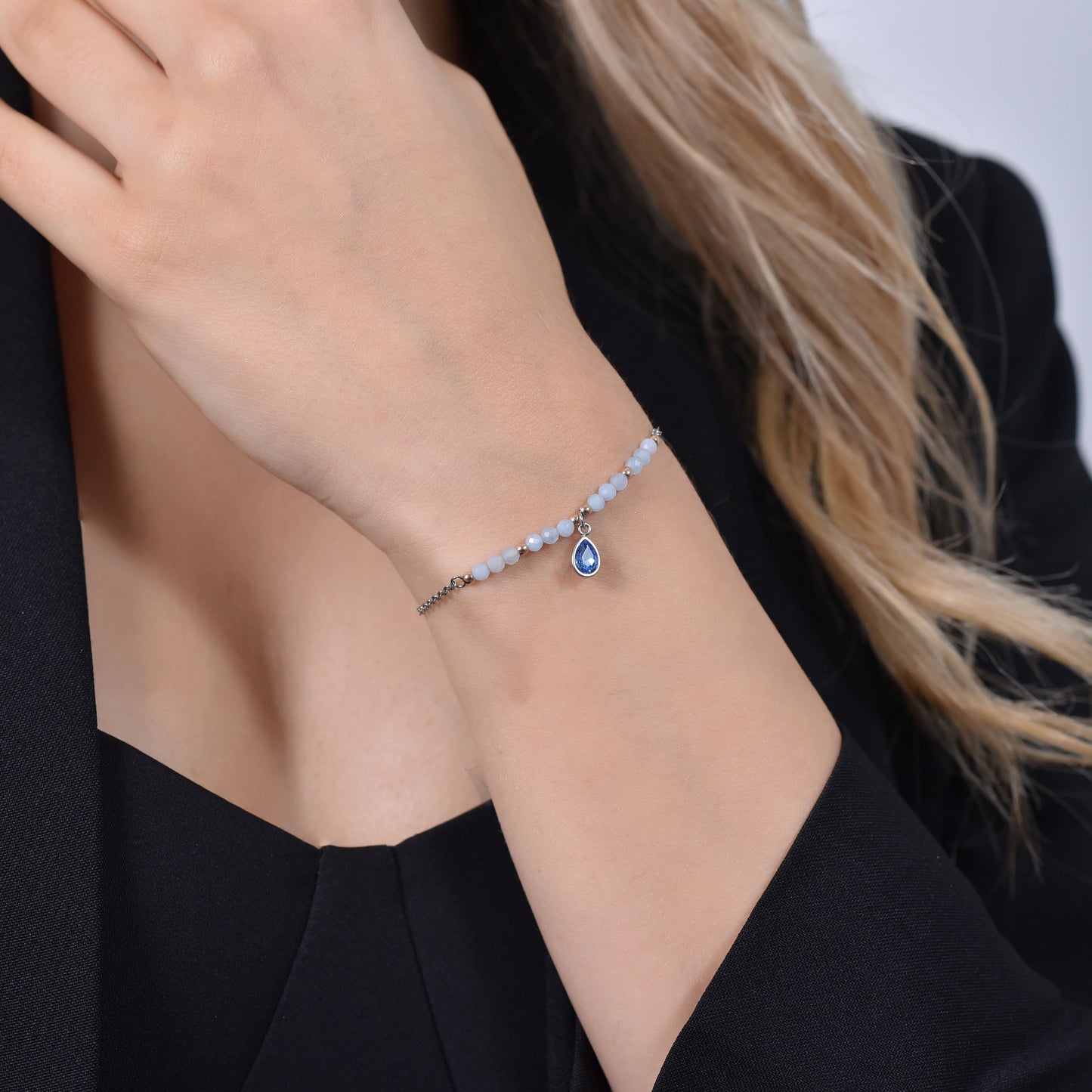 PULSERA DE ACERO ÁGATA AZUL PARA MUJER