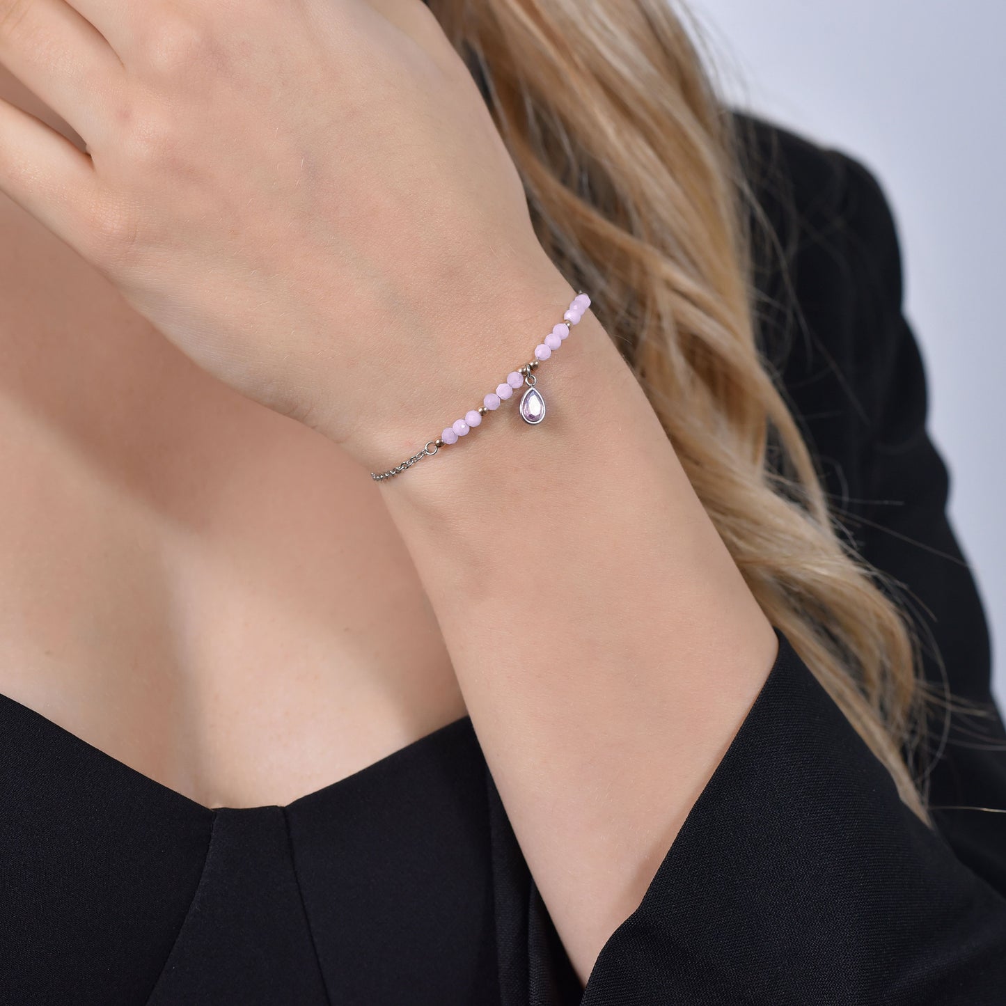 PULSERA DE ACERO ÁGATA ROSA PARA MUJER