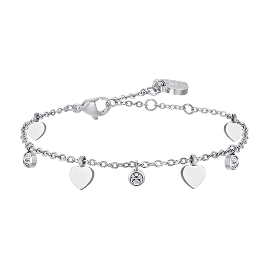 PULSERA DE ACERO CORAZONES Y CRISTALES PARA MUJER