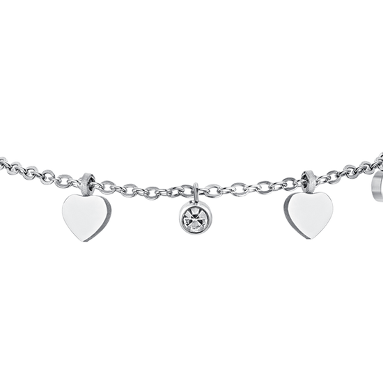 PULSERA DE ACERO CORAZONES Y CRISTALES PARA MUJER