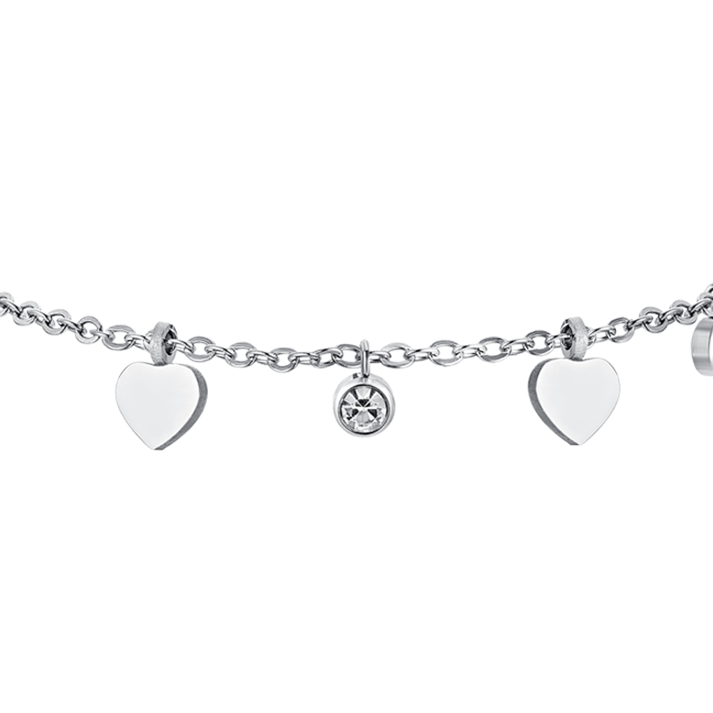 PULSERA DE ACERO CORAZONES Y CRISTALES PARA MUJER