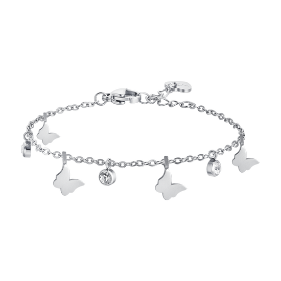 PULSERA DE ACERO MARIPOSAS Y CRISTALES PARA MUJER