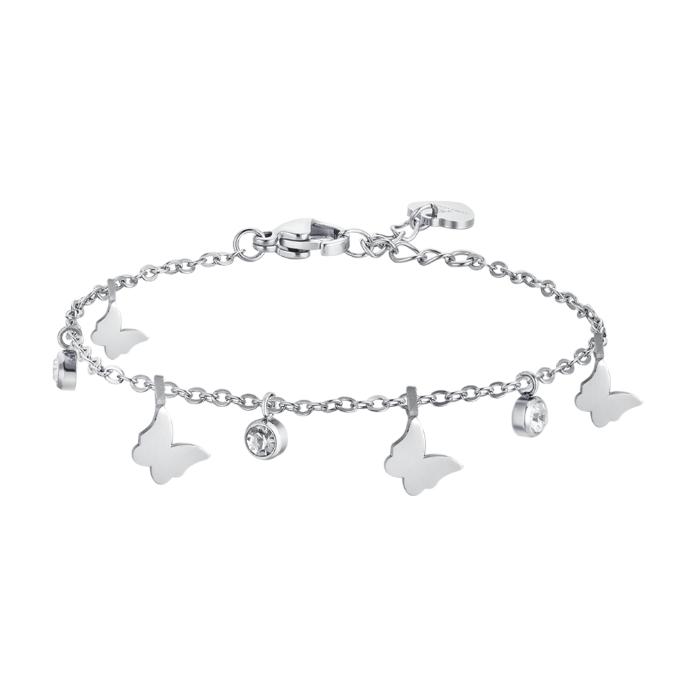PULSERA DE ACERO MARIPOSAS Y CRISTALES PARA MUJER