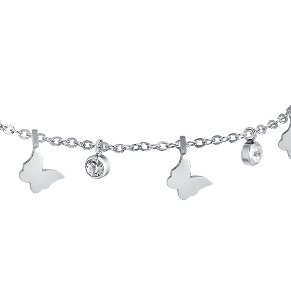 PULSERA DE ACERO MARIPOSAS Y CRISTALES PARA MUJER