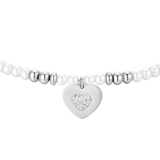 PULSERA DE ACERO PARA MUJER CON PERLAS Y CORAZÓN
