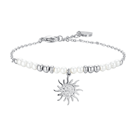 PULSERA DE ACERO PARA MUJER CON PERLAS Y SOL