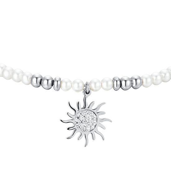 PULSERA DE ACERO PARA MUJER CON PERLAS Y SOL