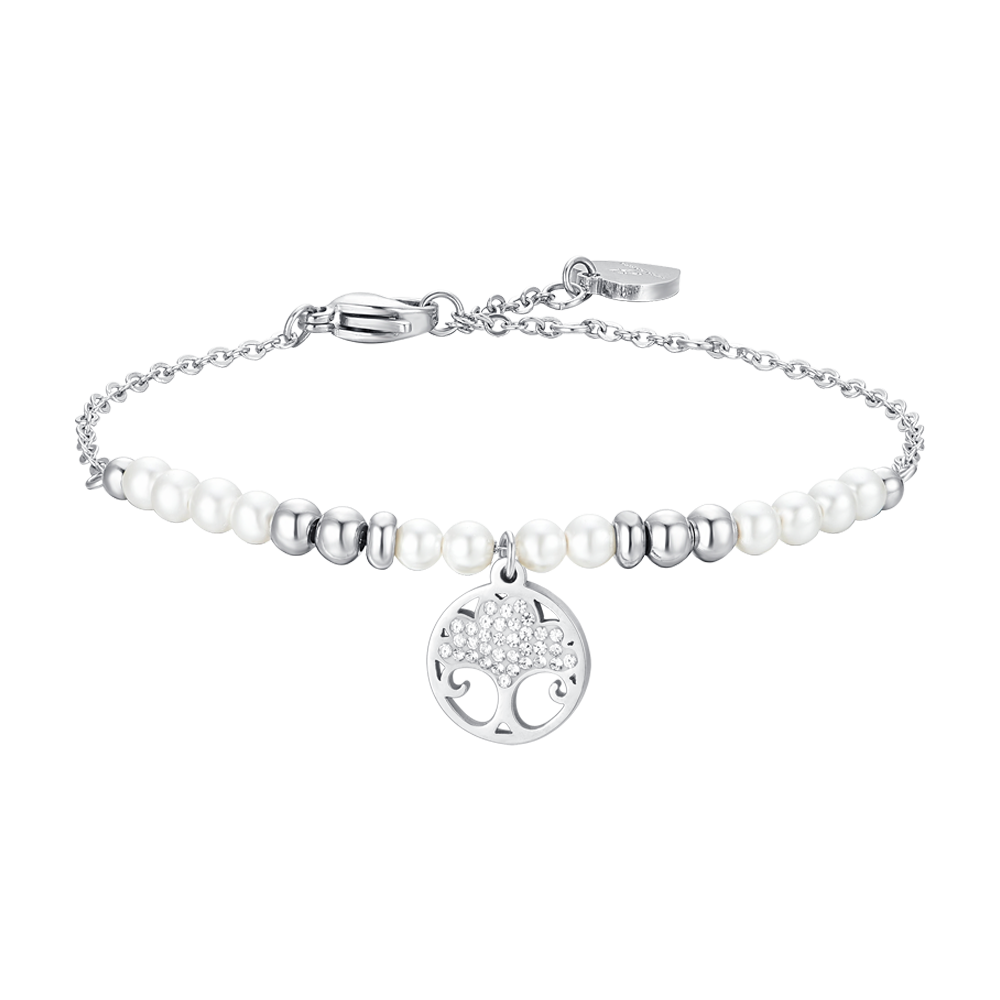 PULSERA DE ACERO PARA MUJER CON PERLAS Y ÁRBOL DE LA VIDA