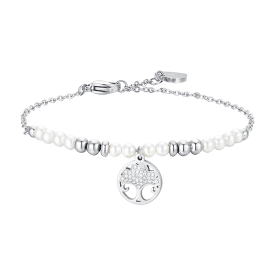 PULSERA DE ACERO PARA MUJER CON PERLAS Y ÁRBOL DE LA VIDA