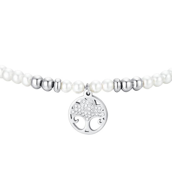 PULSERA DE ACERO PARA MUJER CON PERLAS Y ÁRBOL DE LA VIDA