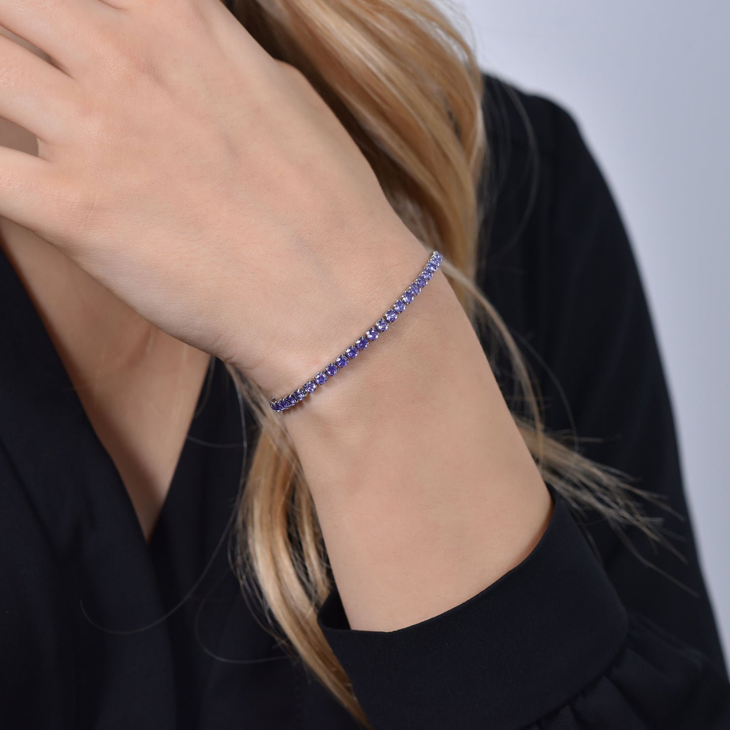 PULSERA TENIS MUJER CRISTALES VIOLETAS