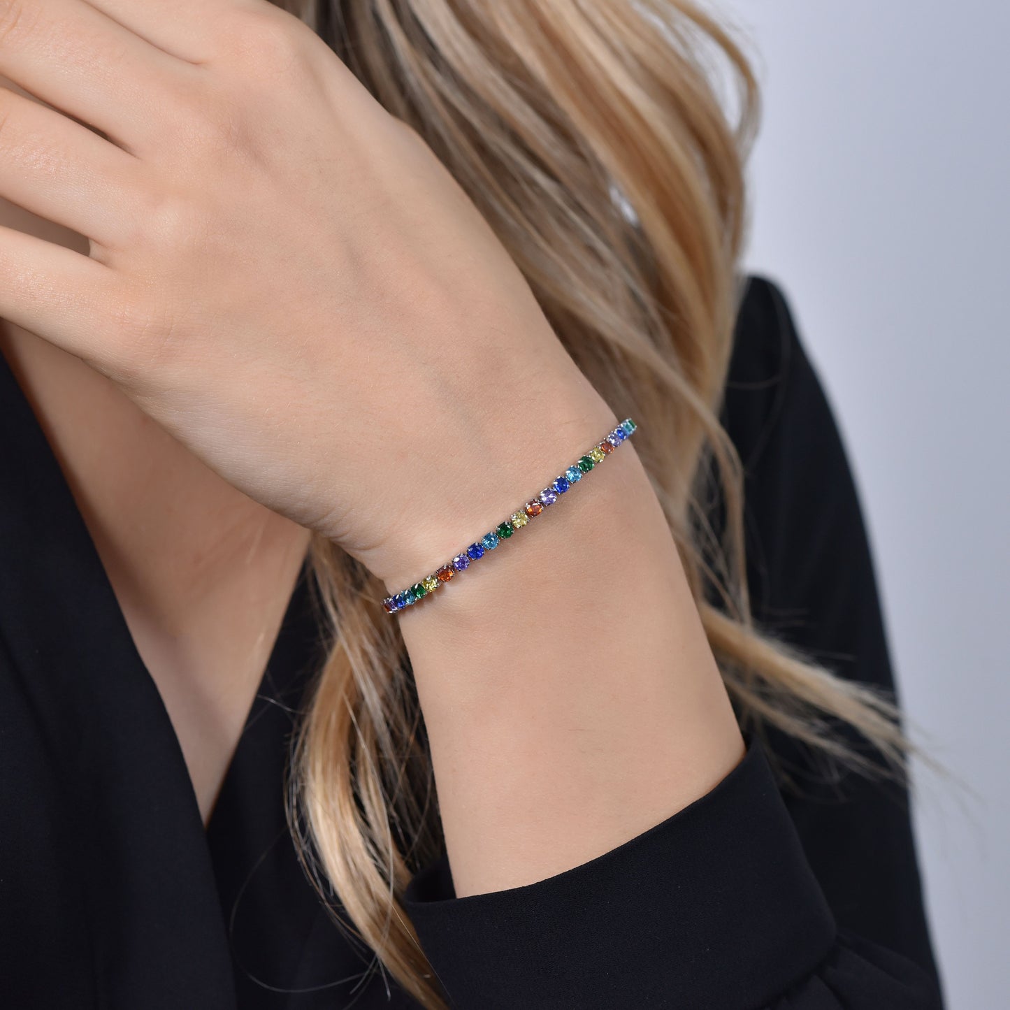 PULSERA TENIS MUJER CRISTALES MULTICOLOR