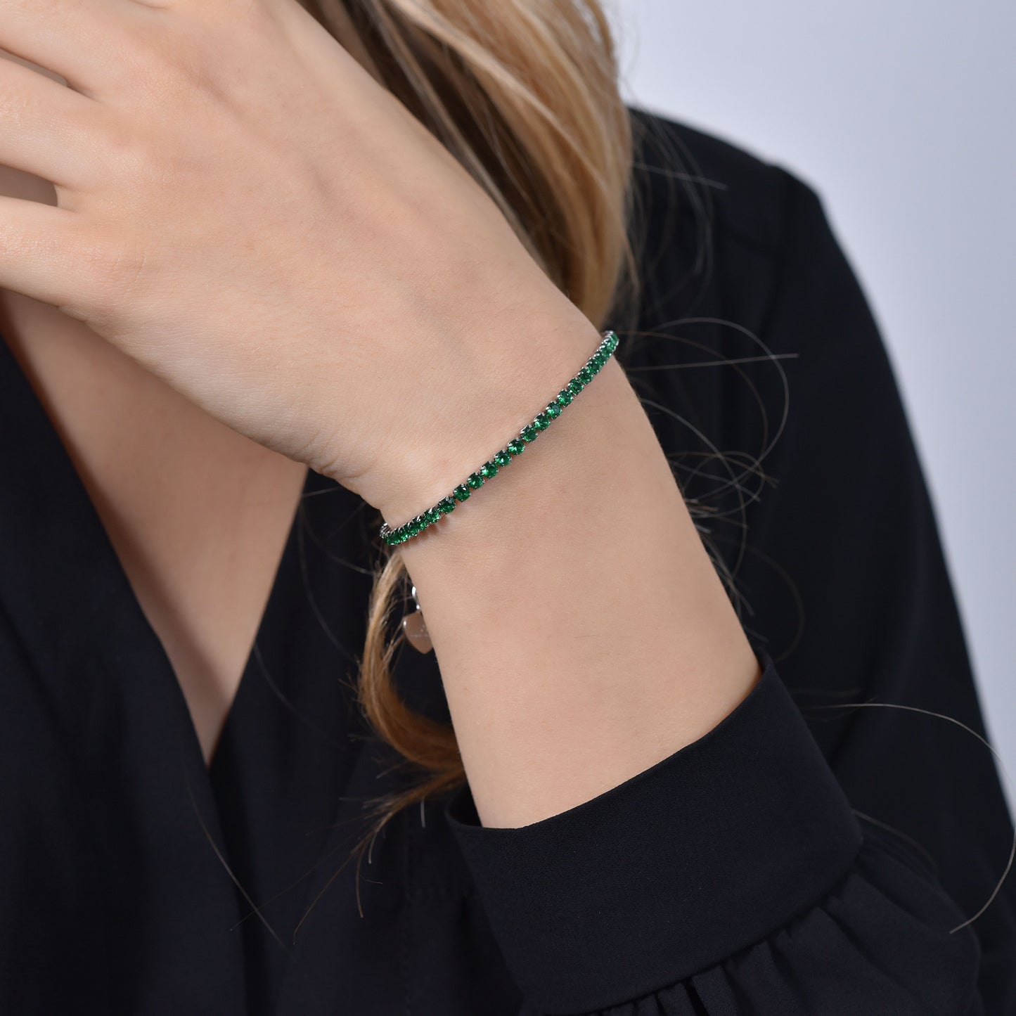 PULSERA TENIS MUJER CRISTALES VERDES