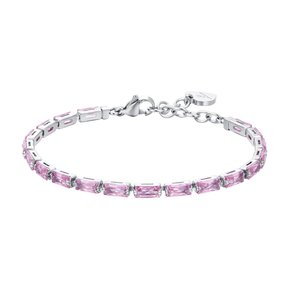 BRACCIALE TENNIS DONNA ZIRCONI BAGUETTE ROSA Luca Barra