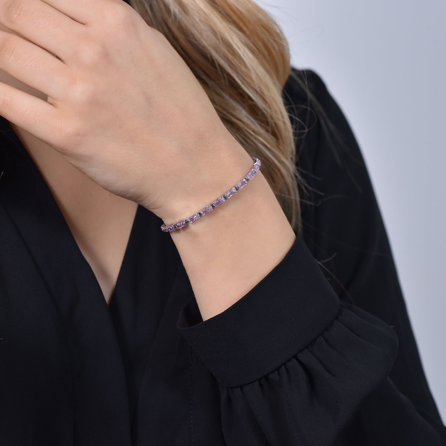 PULSERA DE TENIS CON CIRCONITA BAGUETTE ROSA