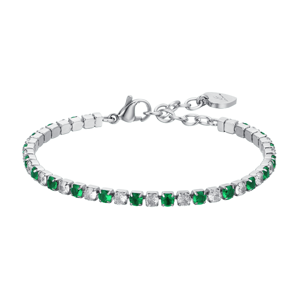 PULSERA TENIS MUJER CRISTALES VERDES Y BLANCOS