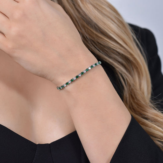 PULSERA TENIS MUJER CRISTALES VERDES Y BLANCOS