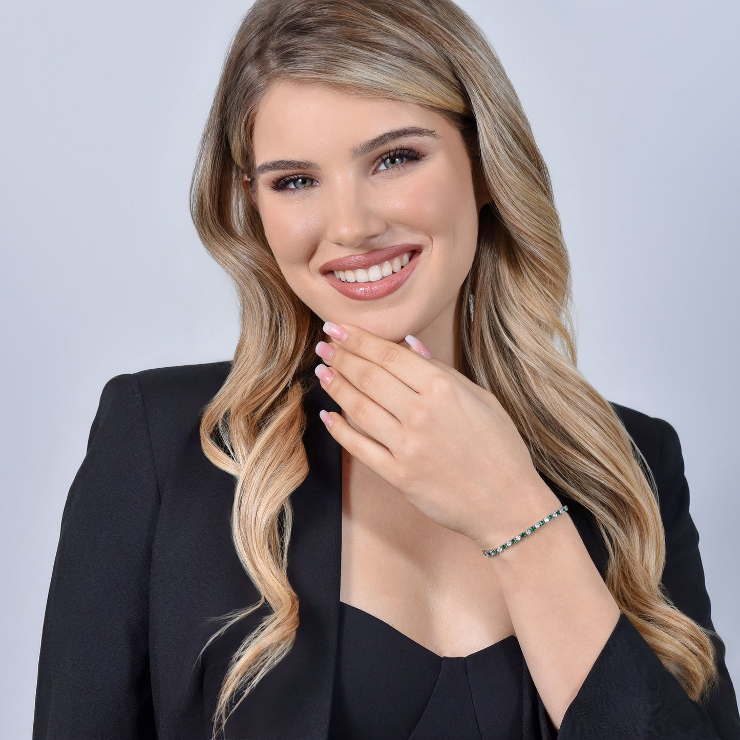 PULSERA TENIS MUJER CRISTALES VERDES Y BLANCOS