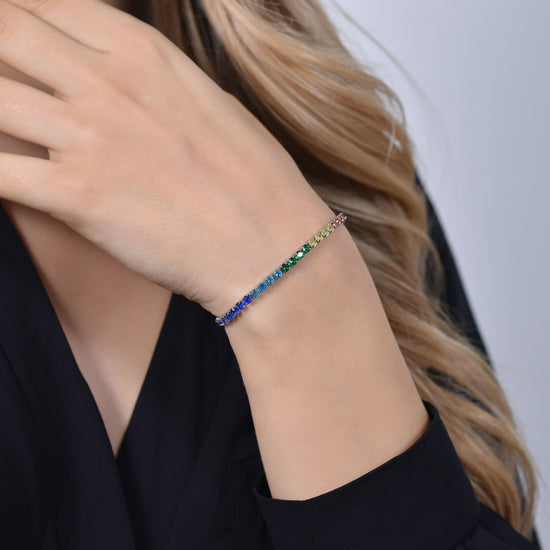 PULSERA DE TENIS DE MUJER CON CRISTALES ARCO IRIS