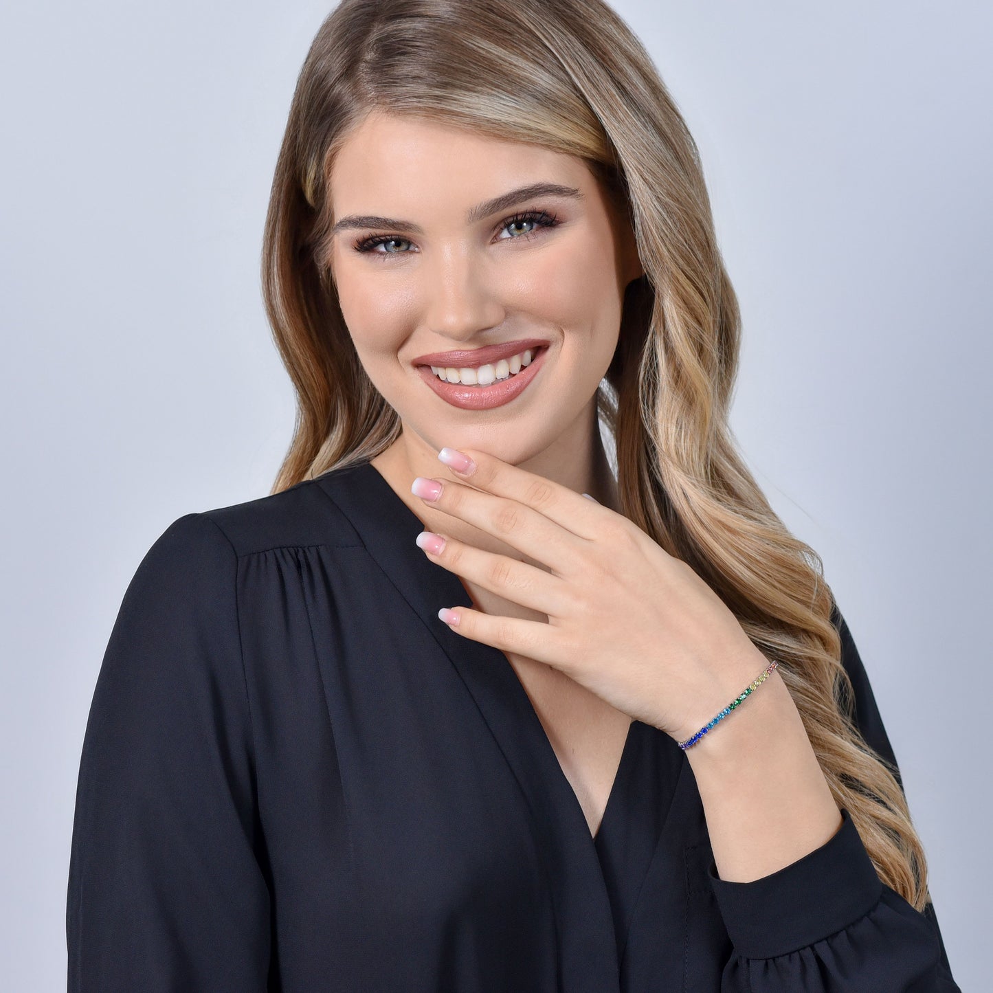 PULSERA DE TENIS DE MUJER CON CRISTALES ARCO IRIS