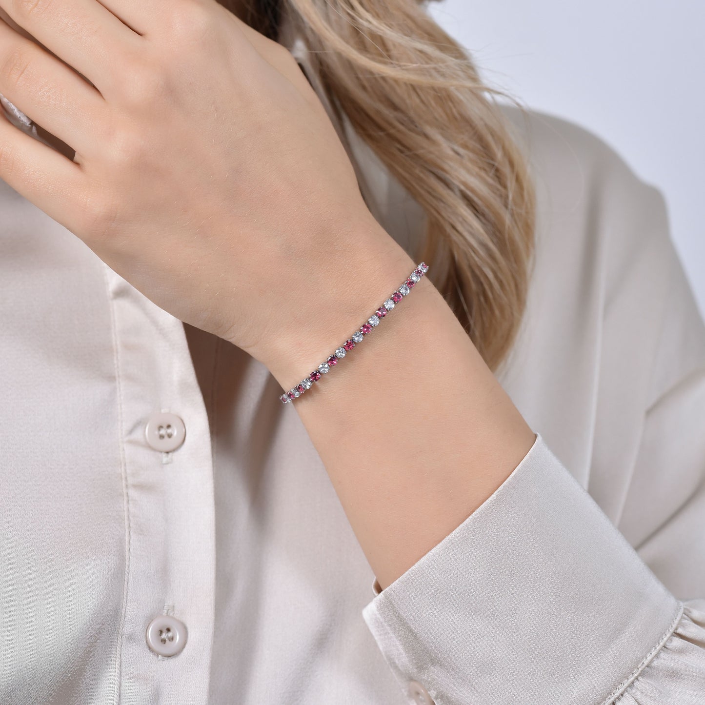 PULSERA TENIS MUJER CRISTALES ROJOS Y BLANCOS