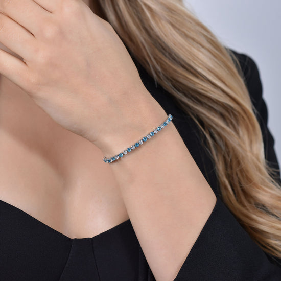 PULSERA TENIS MUJER CRISTALES AZULES Y BLANCOS