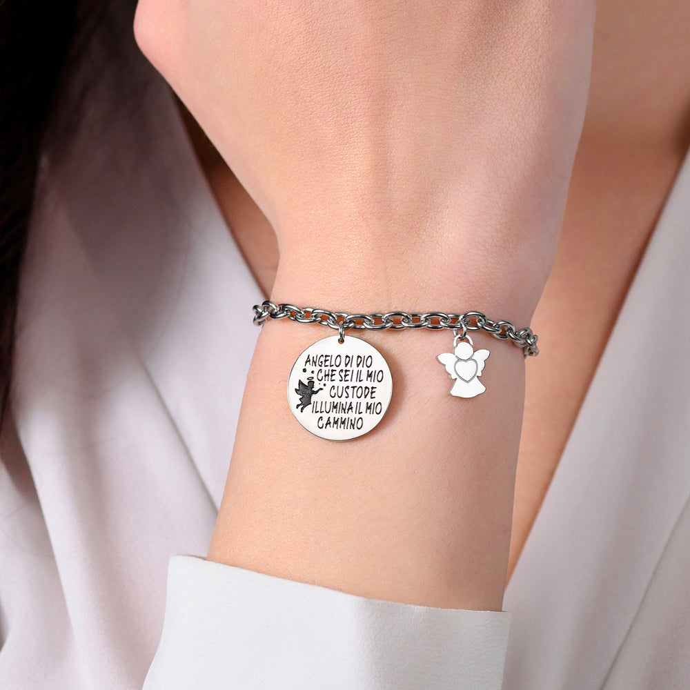 PULSERA DE ACERO PARA MUJER CON COLGANTE DE ÁNGEL