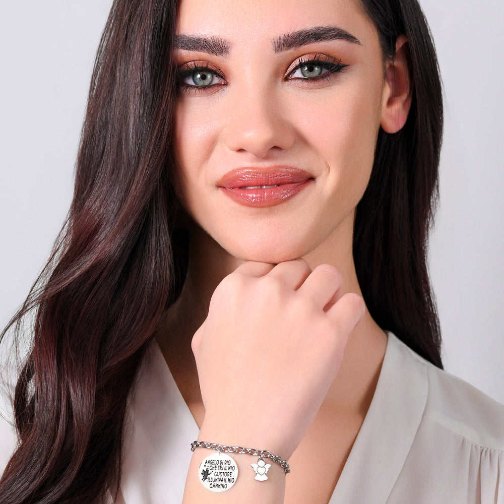 PULSERA DE ACERO PARA MUJER CON COLGANTE DE ÁNGEL
