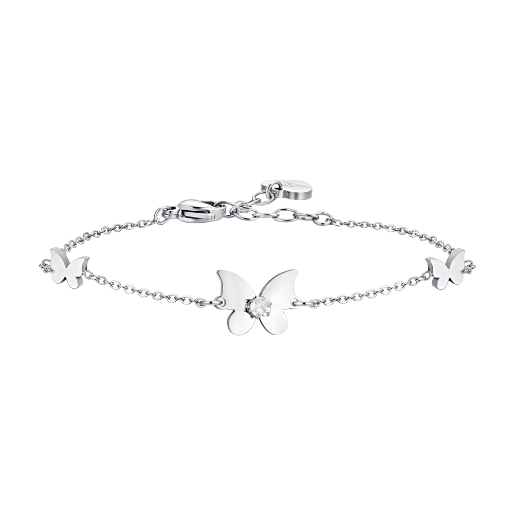 PULSERA DE MUJER DE ACERO CON MARIPOSA Y CIRCONITA