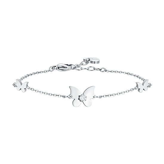 PULSERA DE MUJER DE ACERO CON MARIPOSA Y CIRCONITA