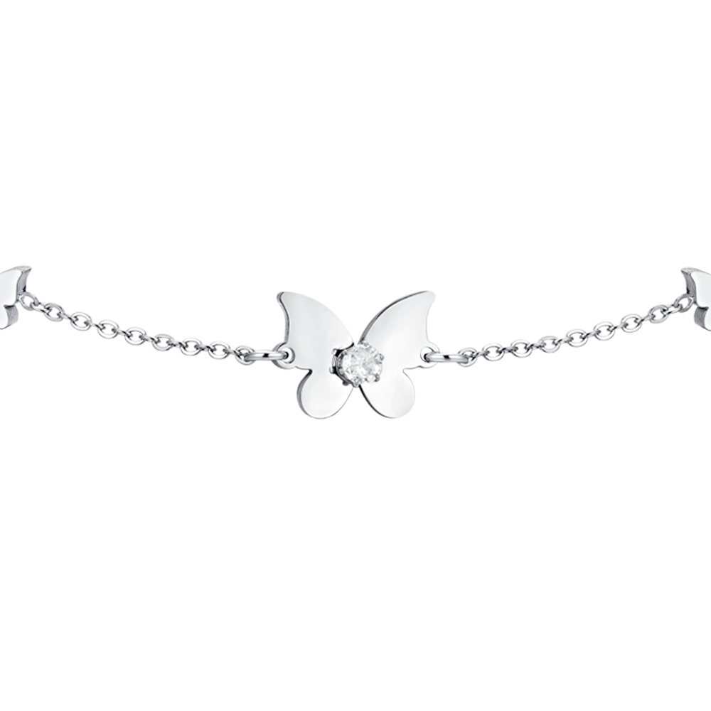 PULSERA DE MUJER DE ACERO CON MARIPOSA Y CIRCONITA