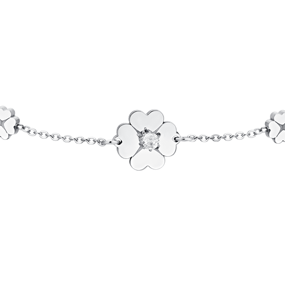 PULSERA DE MUJER DE ACERO TRÉBOL DE CUATRO HOJAS Y CIRCONITA