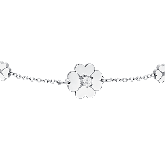 PULSERA DE MUJER DE ACERO TRÉBOL DE CUATRO HOJAS Y CIRCONITA
