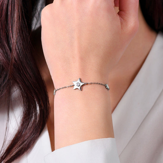 PULSERA DE ACERO ESTRELLAS Y CIRCONITAS PARA MUJER