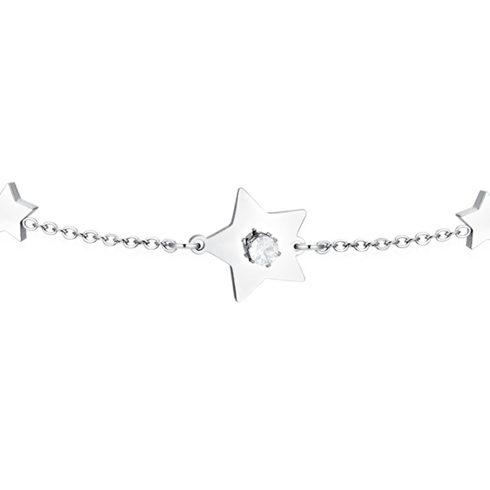 PULSERA DE ACERO ESTRELLAS Y CIRCONITAS PARA MUJER