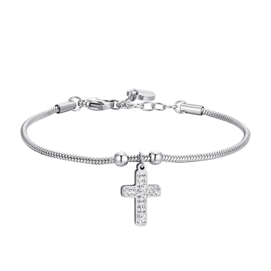 BRAZALETE DE ACERO PARA MUJER CON CRUZ